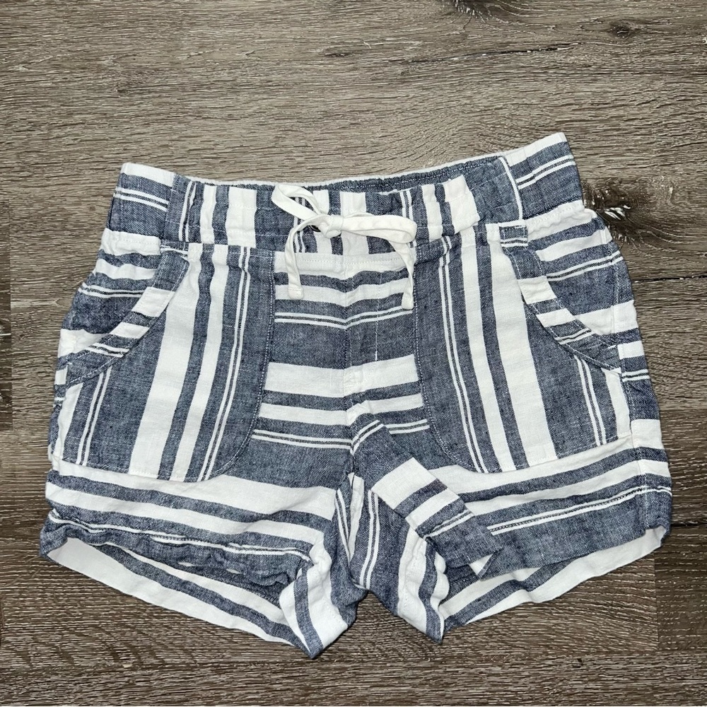 Athleta Dress Blue Bold Stripe Linen Shorts Size 4 - Picture 13 of 14